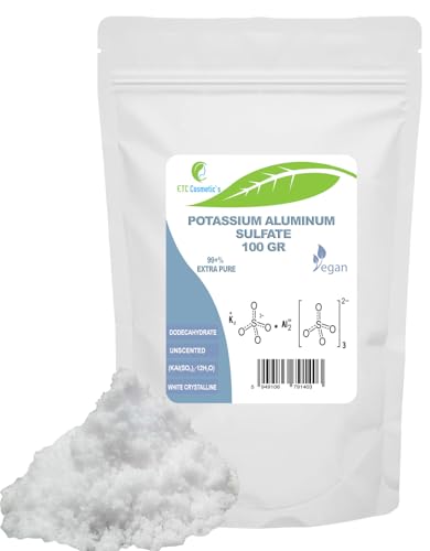 Cristalli di solfato di potassio e alluminio 99%+ extra puri (Potassium alum sulfate) - 100 gr - Uso cosmetico e per la cura della persona, purificazione dell'acqua, mordenzante per tessuti e tessuti