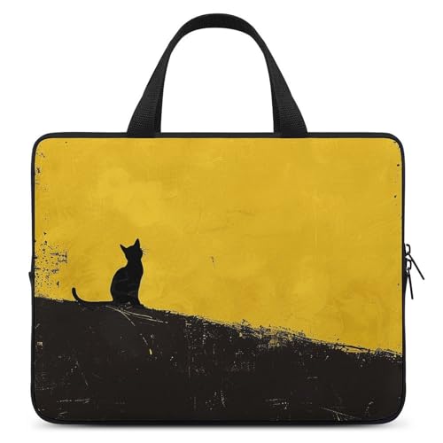 Sac à bandoulière pour ordinateur 17" unisexe avec motif chat jaune