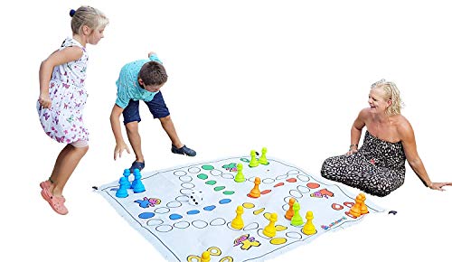 alldoro 60060 Garten Ludo, XXL Outdoor Brettspiel mit 16 Spielfiguren und Würfel, Riesenludo mit Tragetasche, große Garden Matte mit Laufspiel Muster, Spiel für Kinder ab 3 Jahre und Erwachsene – Bild 7