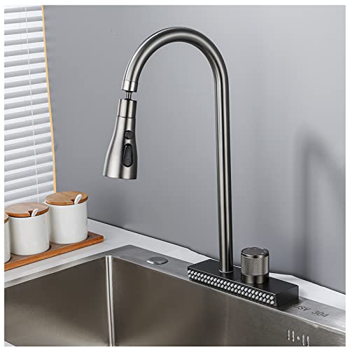 Robinet d'évier de cuisine en laiton massif LYGSWDB au design d'arc élevé et cascade