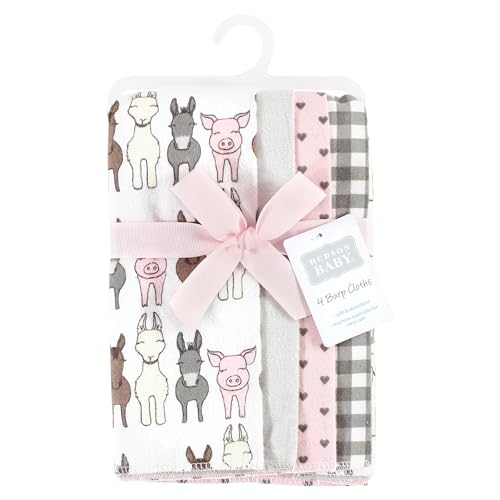 Image of Hudson Baby Unisex Baby Cotton Poly Flannel Burp Cloths, Farm Friends Pink 4-Pack, One Size