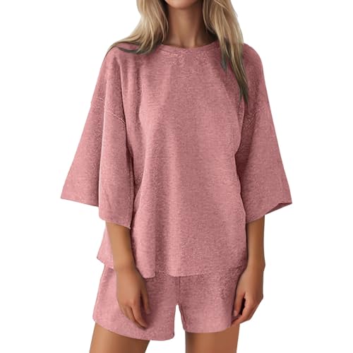 Conjunto informal de 2 piezas para mujer con camiseta de manga larga, rojo, XXL