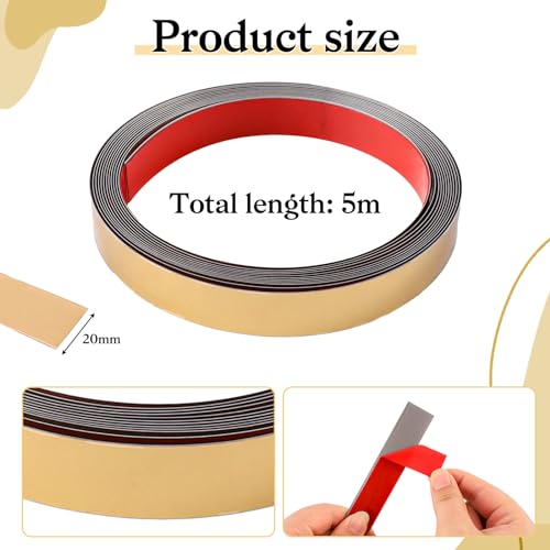 5Meter Zierleisten Deckenleisten Selbstklebend Stuckleisten Edelstahl Dekorleisten Spiegelstreifen Selbstklebend Wandleiste für Toilette, Fliesenrand, Wandecke, Fußleiste, Boden (20mm) (Gold)