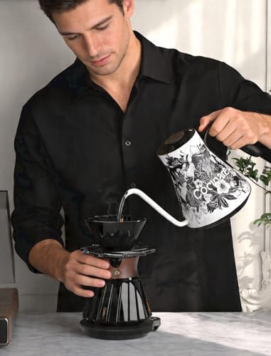 Image of Cocinare Artisan Collection Gooseneck Electric Kettle, ±0.5F Temperature Control for Pour Over Coffee & Tea, 1500W Fast Heating, Stainless Steel Interior, 0.9L, Blossom Design