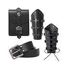 Berenlu 3 PCS Renaissance Accessories, Viking Belt, Medieval Vintage Belt Pouch & Leather Bracers for Halloween LARP Cosplay (Black Square Pouch)