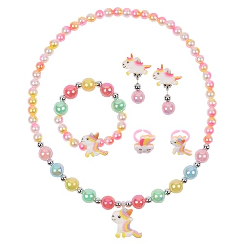 OSDUE - OSDUE 6 Stück Einhorn Schmuckset Mädchen, Einhorn Kinderschmuck Enthalten Halskette, Ringe, Armbänder, Ohrring, Kinderschmuck Set für Party Geschenk
