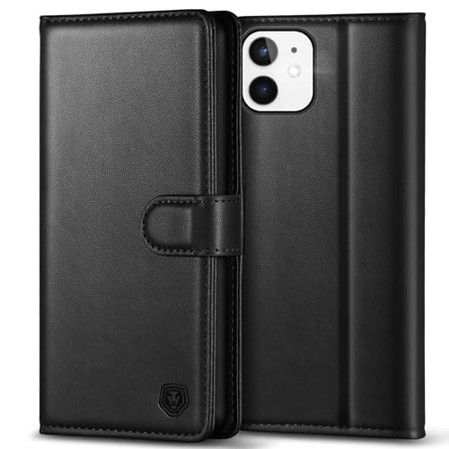 Kuafcase Compatible for iPhone 12 Mini Case with 4 Card Slots Magnetic Closure Kickstand Shockproof Protective Phone Case Compatible for iPhone 12 Mini - Black