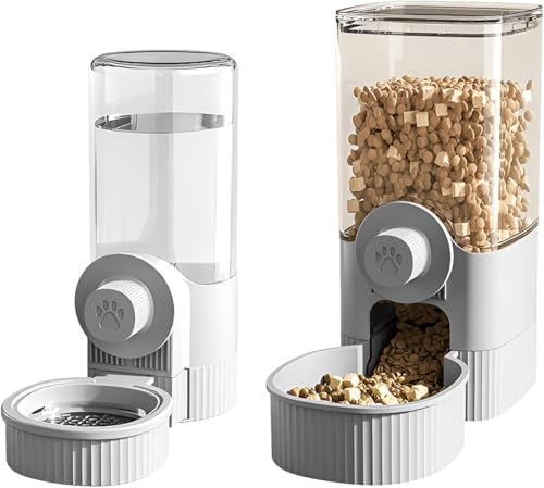 Xoziloペット自動給餌器 (1200ml) 給水器 (520ml) 吊り下げ式 大容量 透明 蓋付き ペット用品 猫犬兎小動物飲水器 75°傾斜 ボウル口展開5cm 重力式給餌器 ケージ取り付け 不要固定工具 新鮮さ保持 清掃便利 短期出張 留守番用