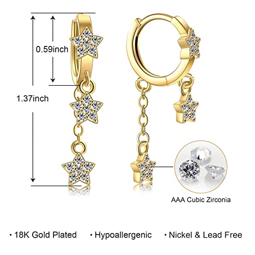 Dainty Huggie Hoop Earrings For Girls 18K Gold Plated Brass Cute Star Earrings Small Dangle Hoop Huggie Earrings Minimalist Hypoallergenic Jewelry Gifts For Women Girls Kids #TOP5