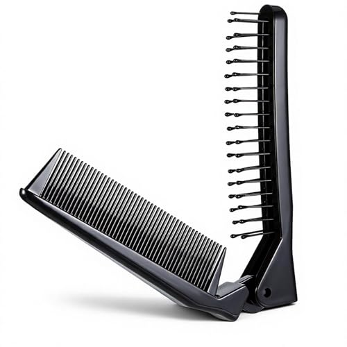 Double Teeth Folding Comb, Portable Travel Folding Hair Brush Compact Pocket Double Headed Hair Brush Anti-static Combs Mini Pocket Comb for Thick & Thin Hairs (Black)