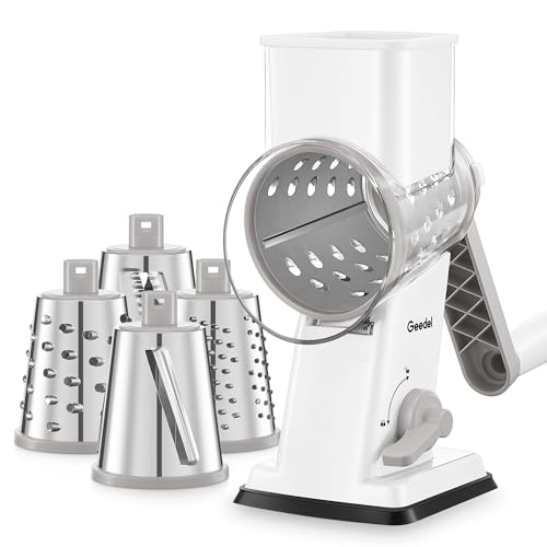 Geedel Rotary Cheese Grater - Upgraded Vegetable Shredder with 4 Interchangeable Blades, Easy to...