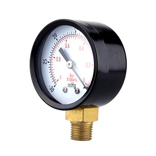 HEALEEP Water Pressure Gauge Oil Filled Stainless Vacuum Gauge Tester 0-30inhg Compact Sturdy for Purposes