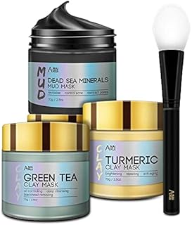 ANAI RUI Turmeric Clay Mask - Green Tea Detox Clay Mask - Dead Sea Minerals Mud Mask, Spa Facial Mask Set, 2.5 oz each