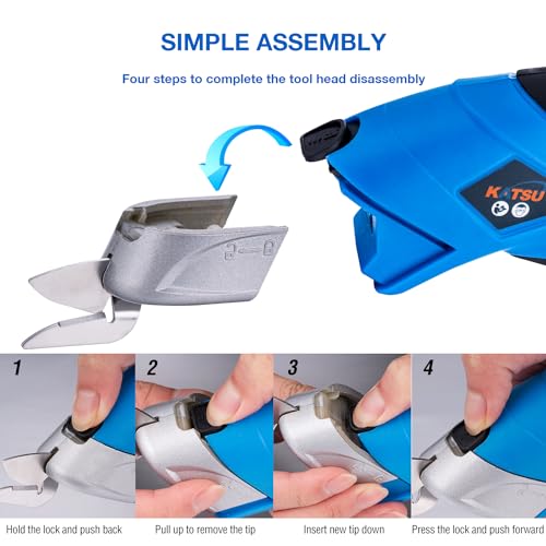 KATSU Tools Elektrische Kabellose Stoffschere 3,6V Wiederaufladbarer mit 2 Schneidklinge aus legiertem Stahl Akku-Schere für Stoffen Papier Karton Leder Kunststoff