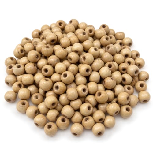 Boncuk — 10 mm Cilalı Ahşap 250+ Adet, Yuvarlak Do ğal Ahşap Boncuk, 100 g, Takı ve Hobi Malzemesi