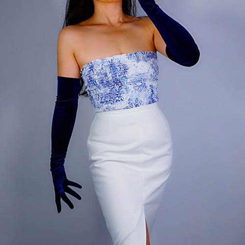 Women Velvet Gloves Elbow Long Stretchy Elastic Flannel Deep Royal Blue Tech Party Gift Gloves3