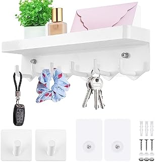 Pystuvo Key Holder for Wall, Hooks Modern Key Holder with 6 Hooks,Key Hooks Wall Mounted,Stainless Steel Wall Key Rack, Suitable for Hallway, Kitchen, Entrance Multiple Places(White)
