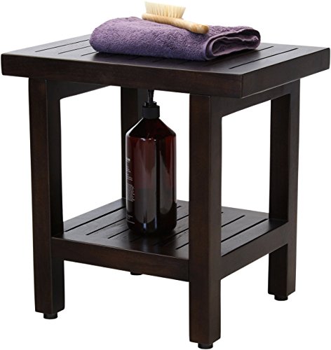 Aquateak 18" Spa Mocha Teak Shower Bench With Shelf #TOP4