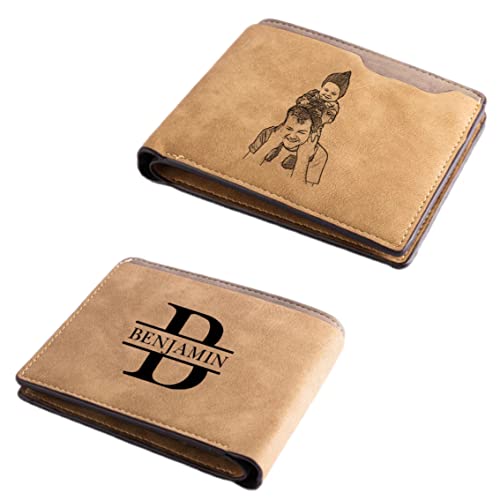 Nobelook Personalized Wallets for Men Custom Engraved with Picture Name Initials Bifold Wallets Best Gift for Father Husband Boyfriend Birthday Valentine's Day (Style 2)