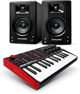 Recording Studio Bundle - AKAI Professional MPK Mini MK3 MIDI Keyboard Controller and 3.5" Studio Monitor Speakers with Music Production Software