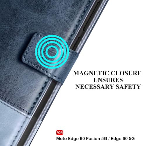 Image of TheGiftKart Flip Back Cover Case for Motorola Moto Edge 60 Fusion 5G / Edge 60 5G | Dual-Color Leather Finish | Inbuilt Stand & Pockets | Wallet Style Flip Back Case Cover (Faux Leather, Blue & Sky)