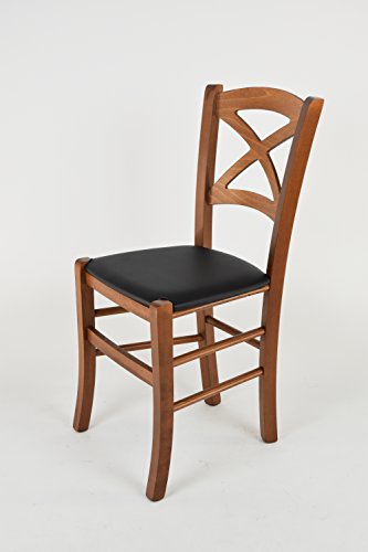 Miniatura 3 de T M C S Tommychairs - Set 6 Sillas Cross Para Cocina Y Comedor, Estructura En Madera De Haya Color Nuez Claro Y Asiento Tapizado En Polipiel Color Negro