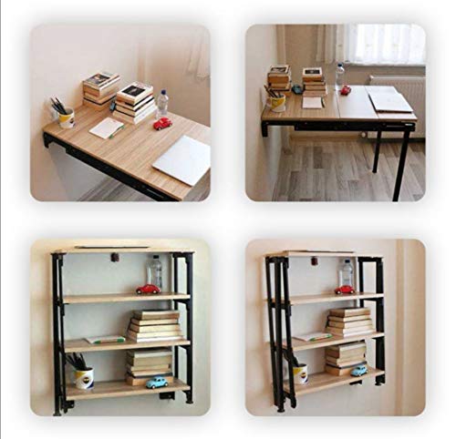Convertible Console Table Shelf Bookshelf Kitchen Table Wall Mounted Foldable Both Table And Rack Custom Design Multiple Uses Smart Table Solid Metal Body #TOP2