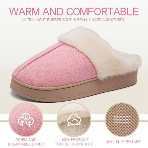 Women's Fuzzy Memory Foam Slippers Comfy Winter Soft Slip On House Slippers Bedroom Shoes with Warm Plush Lining and Indoor Outdoor Soles2
