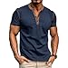 Asamqu Mens Short Sleeve Shirts Casual Summer Cotton Henley Shirts Slim Fit Classic T-Shirts Navy