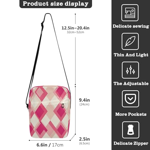 messenger bag crossbody bag men Shoulder Handbags Adjustable Strap for Casual Casual- Retro Rhomboid Neutral Hot Pink3