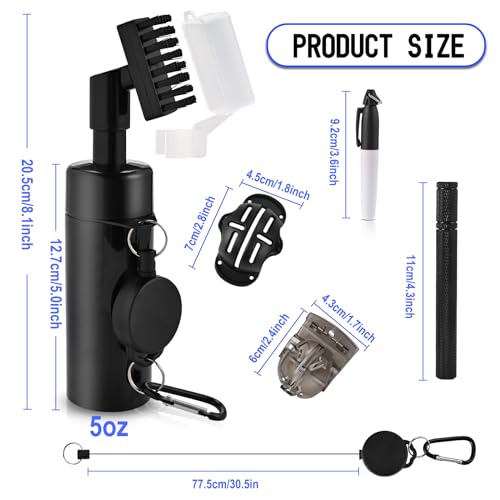 GOLDGE 10pcs Complete Golf Essentials Kit - Including Pro Club Brush Cleaner with Retainer Clip, Squeeze Water Bottle, Groove Sharpener & 8 Pcs Precision Ball Markers (4 Stencils & 4 Markers) - Thumbnail 2