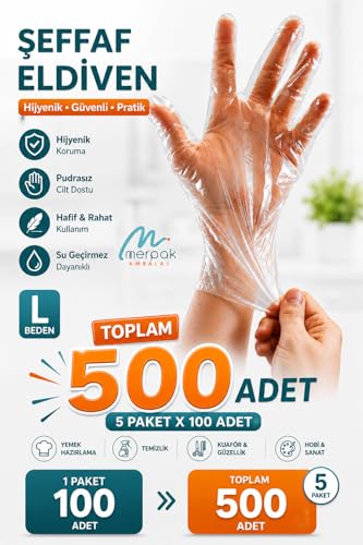 Şeffaf Tek Kullanımlık Poşet Eldiven, 5 x 100 Adet