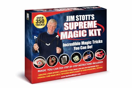 Jim Stott Magic Supreme Magic Kit for Kids – 250+ Easy Magic Tricks | Beginner Magic Set with Cards, Coins & Mind Reading | Fun Gift for Boys, Girls, Teens & Adults