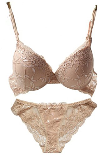 Ensemble en dentelle fine et soutien-gorge push-up uni 75B