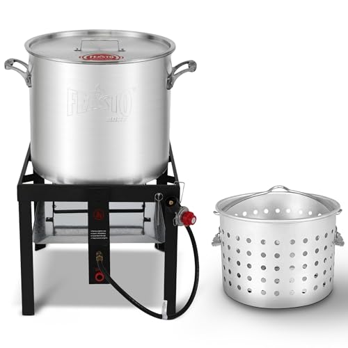 Feasto 80QT Seafood Boil Pot with Basket and Burner for Outdoor Cooking