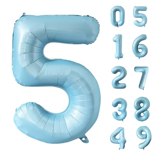 40 Inch Matte Blue 5 Number Balloons Light Blue Number 5 Foil Balloon Mylar Helium Balloon for Birthday Party Decoration Wedding Anniversary Supplies (Number 5)