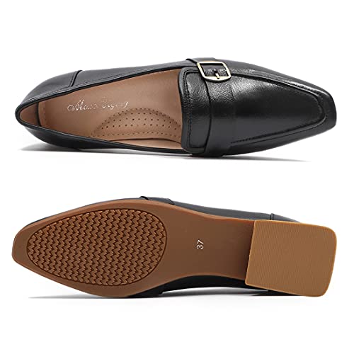 Image of Mona flying Women's Leather Square Toe Penny Loafer Slip on Office Flats