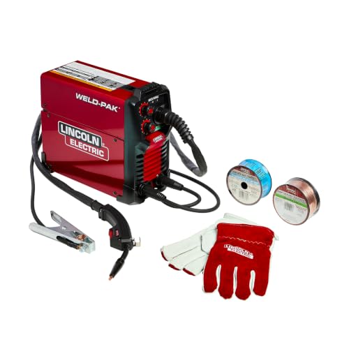 Image of Lincoln Electric Weld-Pak 90i MIG MIG/Flux-Cored Wire Feeder Welder, Extra Large Metal Working Gloves, and MIG & Flux Cored Welding Wire Combo Kit, K5387-9