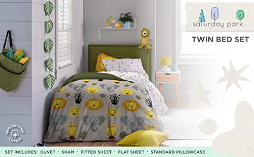 Saturday Park Safari Friends Twin Bed Set - 5 Piece 100% Organic Cotton Animals Bedding - Gots & Oeko-Tex Certified #TOP1