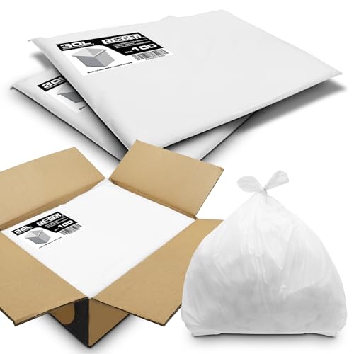 Image of Full Box | 1000 Liners | RE-GEN 30L Heavy Duty Medium Kitchen, Bathroom Square Bin Liners White Refuse Sacks | Everyday, Office & Home Use | Premium Grade Rubbish Garbage Bags 380/600 x 600mm