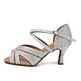 DKZSYIM Women Rhinestone Latin Ballroom Dance Shoes Bachata Salsa Practice Performance Dance Shoes,1