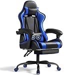 Shahoo Gaming Chair with Footrest and Massage Lumbar Support, Video Game Chairs Height Adjustable Seat with Headrest for Office or Bedroom, Study Room, Dark Blue