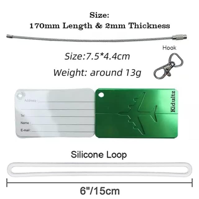 Image of Aluminum Alloy Metallic Luggage Tags Handle Wraps with Stainless Loop Anti-Break for Travel Identification Suitcase Bag Tag, School & Office Bags - Set of 5 (Green)