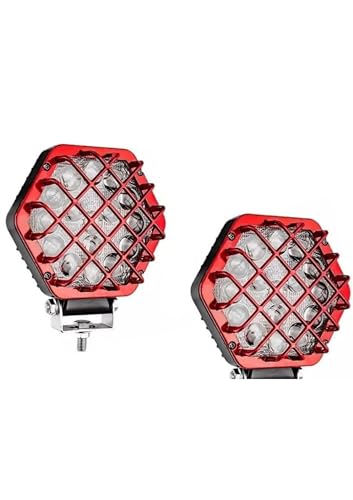 2 Adet 48w Altıgen Kafesli Kırımızı Kasa 16 Led Off Road Tekne Çalışma Lambası