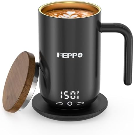 FEPPO Coffee Mug Warmer, 16oz Heated Coffee Mug with Titanium Coa...