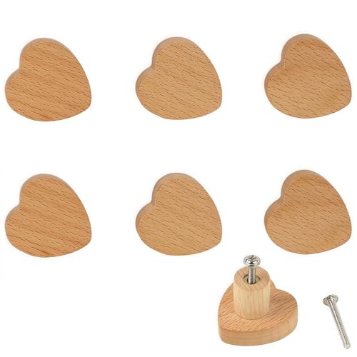 MHwan Bouton de Meuble, 6 Pièces Poignée en Forme de Cœur en Bois Massif de Haute Qualité, Texture Naturelle, Émettant Une Atmosphère Se Rapprochant de...