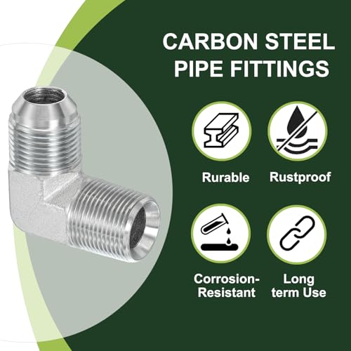 Image of PATIKIL 90 Degree Pipe Adapter, 2 Pcs 1-1 /16 inch Male 37 Flare JIC x 3 /4 inch BSPT Male Connector Carbon Steel Elbow Fitting for Air Hydraulic Fluid Fuel Water Oil, Silver