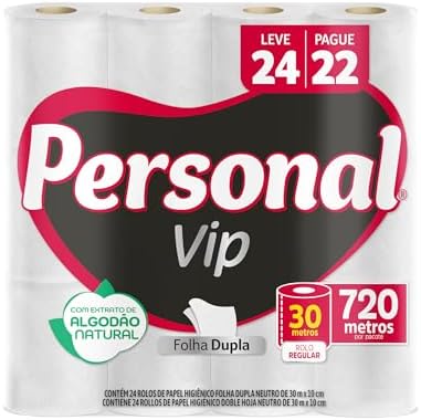 Personal VIP - Papel Higiênico Folha Dupla, Branco 24 unidades (E...