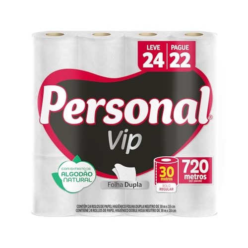 Personal VIP - Papel Higiênico Folha Dupla, Branco 24 unidades (Embalagem pode variar) Personal VIP - Papel Higiênico Folha Dupla, Branco 24 unidades (Embalagem pode variar)