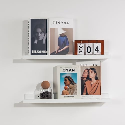 NEXHOME PRO Floating Shelves for Wall Set of 2 24 Inches Picture Ledge Shelf Kids Bookshelf Wall Mounted for Living Room Bedroom Bathroom Kitchen Easy Install White